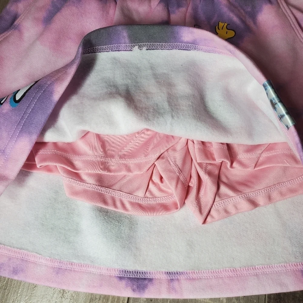 NWT Justice Girls Pink Purple Tie-Dye Snoopy Fleece Skirt Skort Size Large 12/14